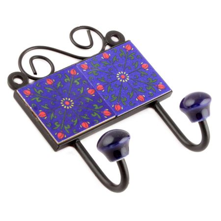 Navy Blue And Red Ceramic Flower Tiles Hooks Online